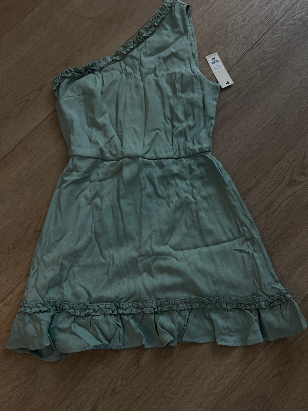 One-Shoulder Ruffle Hem Dress - Sage Green